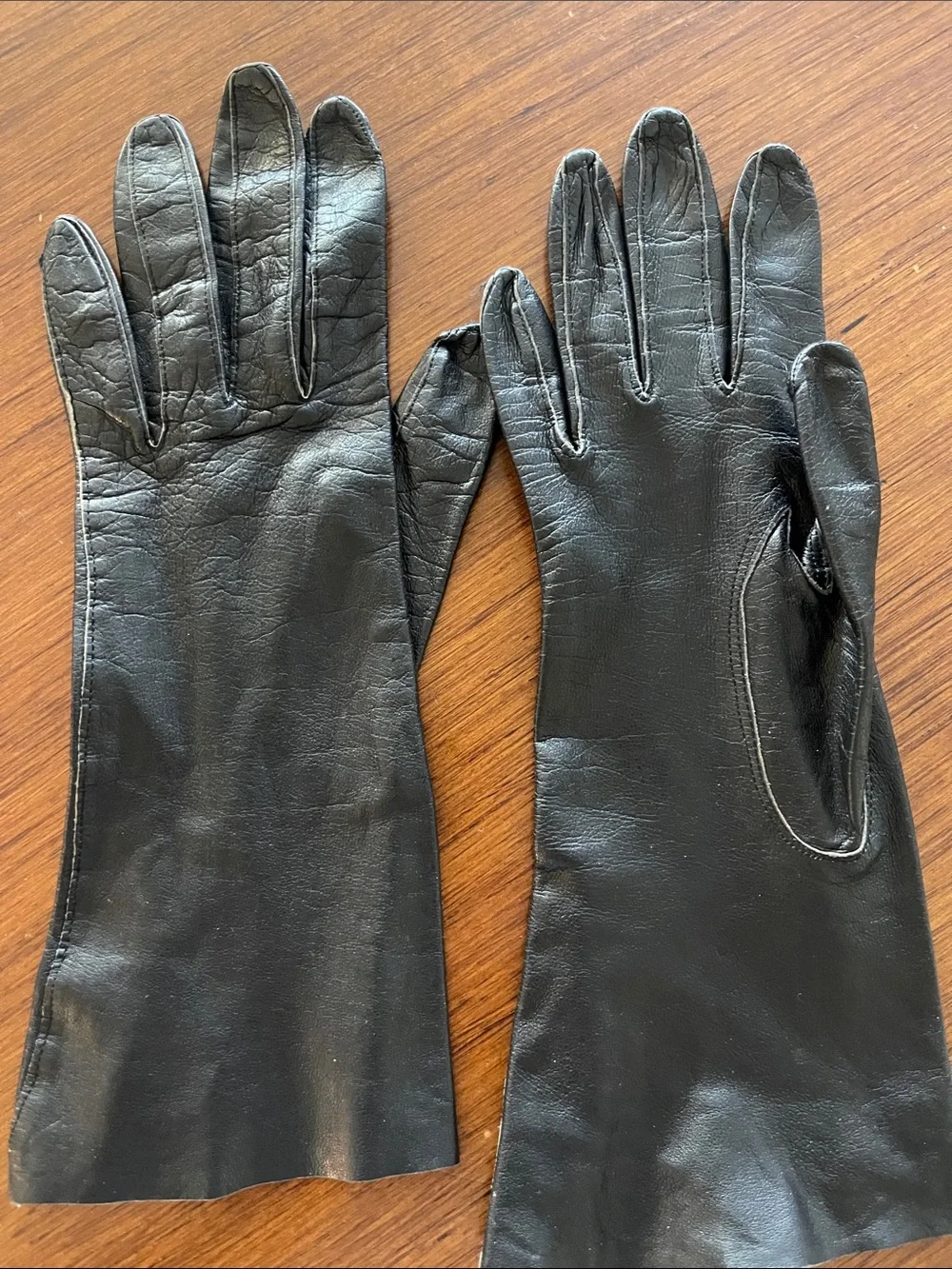 Classic Black Leather Long Gloves